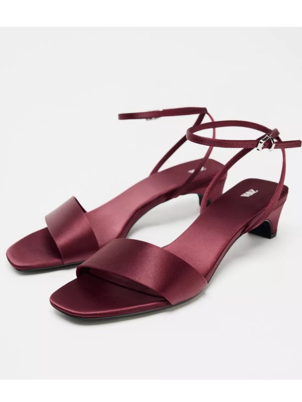NWT Zara Burgundy Red Satin Effect
Sandals. Size 8